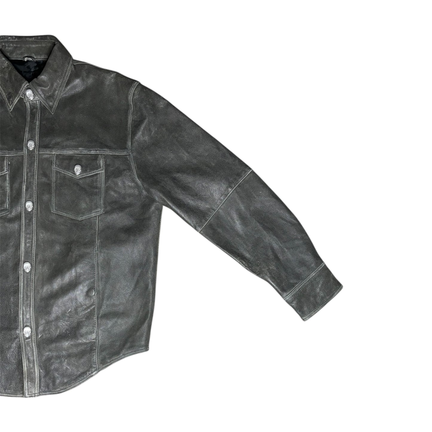CHILD OF VNVRCHY ASH GREY LEATHER SKULL HEAD RIDER SHIRT