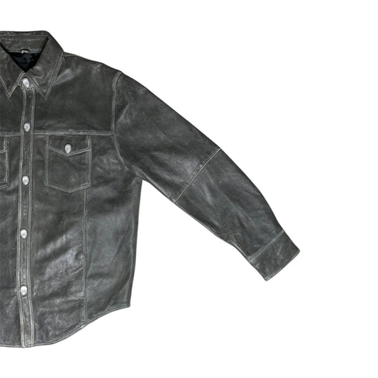 CHILD OF VNVRCHY ASH GREY LEATHER SKULL HEAD RIDER SHIRT