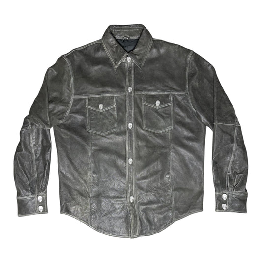 CHILD OF VNVRCHY ASH GREY LEATHER SKULL HEAD RIDER SHIRT